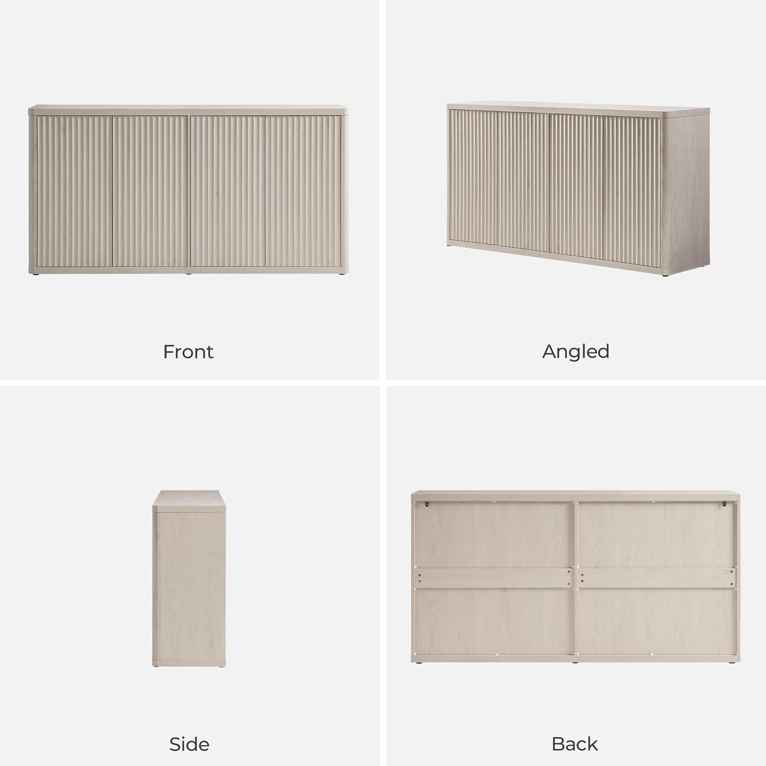 SICOTAS Buffet Cabinet with Storage Accent Sideboard with 4 Doors 66.3" Wide Fluted Credenza Modern Buffet Table Media Console Cabinet Entryway Cabinets for Living Room Kitchen Dining Room Hallway White Alder 1 Piece
