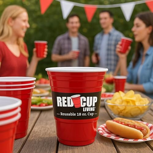 Miniatura 6 de Vaso de vidrio rojo para fiesta de 18 onzas, vasos irrompibles ideales para adultos, suministros reutilizables para bebidas, cumpleaños,