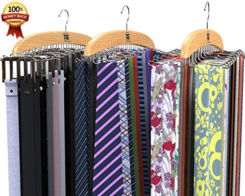 Multipurpose Wooden Tie Hanger Organizer (Hold 30 Ties) Premium Solid Natural Wood, Perfect Storage for Ties, Belts, Tank Tops, Scarves, Bags No 1 Space Saver, Great Gift Idea!