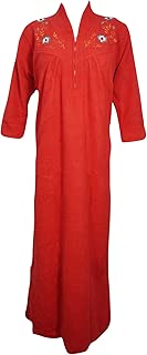 Indiatrendzs Women Evening Wear Nightgown Woolen Solid Red Sleepwear Dress L