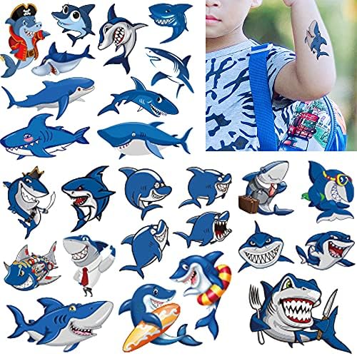 Temporary Tattoo for Kids, Fake Tattoos 83pcs Ocean Sea, Waterproof Body Stickers, Cute Tattoo Decorations, Birthday Party Favor Supplies Decor for Boys Girls Children Toddler Teens 10 Sheets Shark