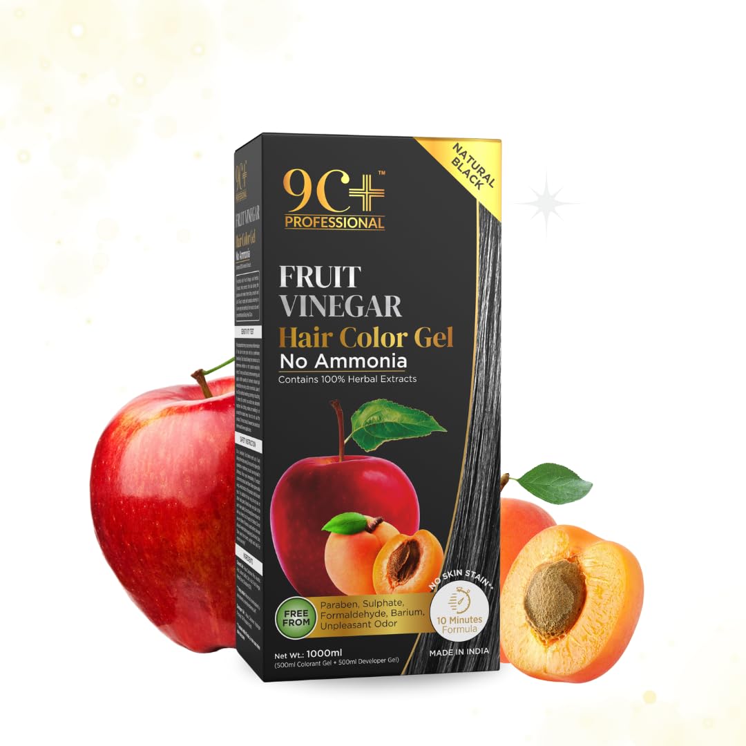 9C+ Professional Fruit Vinegar Hair Color Gel with 100% Herbal Extracts and No Ammonia, NATURAL BLACK 1000ml-picture-20