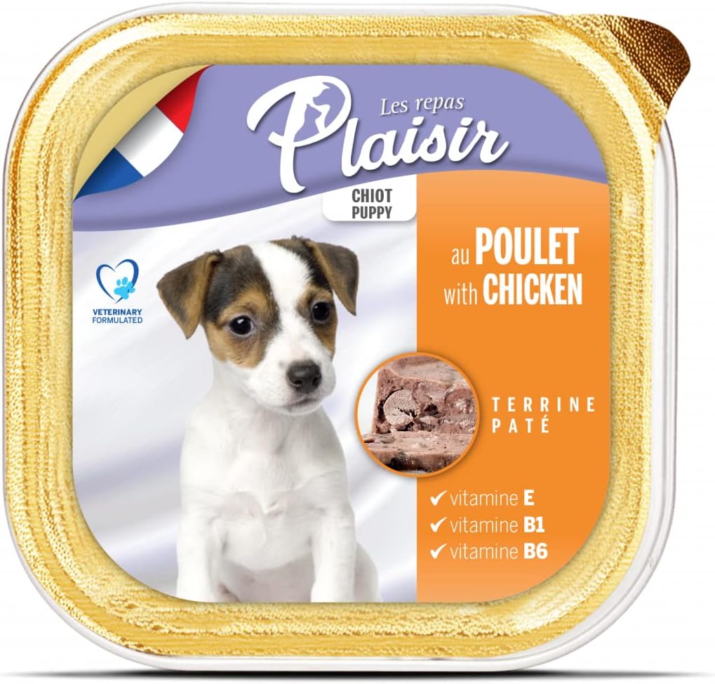 Plaisir Puppy Paté – Chicken & Veggies Wet Dog Food – 300g Tray – Full Meal for Puppies