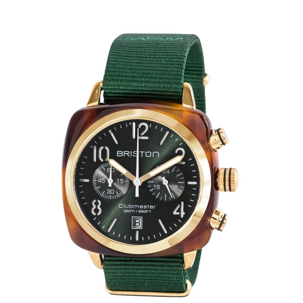 BRISTON - Clubmaster Classic Acetat Chronograph Gold/Grün Englisch, Englisches Grün, Gold, Gurt