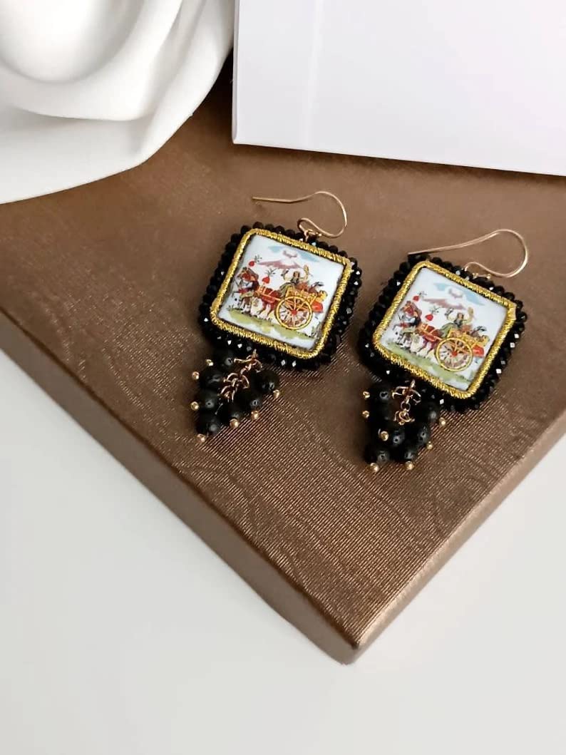 Orecchini Siciliani con Mattonelle in Ceramica di Caltagirone e Pietra Lavica