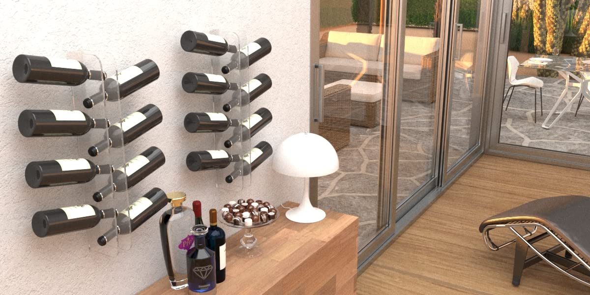Agplex Cantinetta Vino - Portabottiglie Vino da Parete in vetro acrilico plexig. - Porta Bottiglie di Vino trasparente (Capacità 10 Bottiglie)