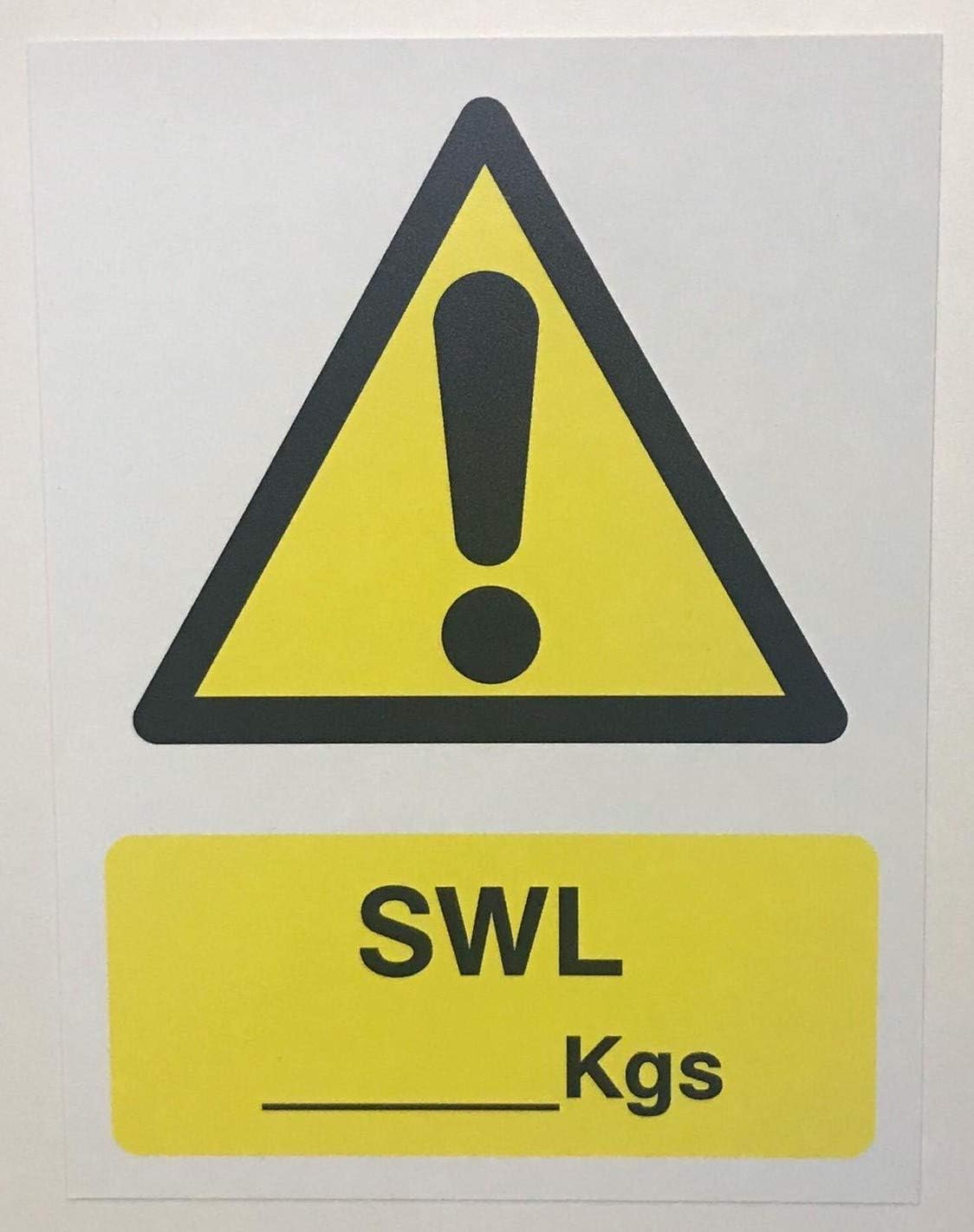 Safe working load kgs SWL Safety sign - Self adhesive sticker 200mm x 150mm