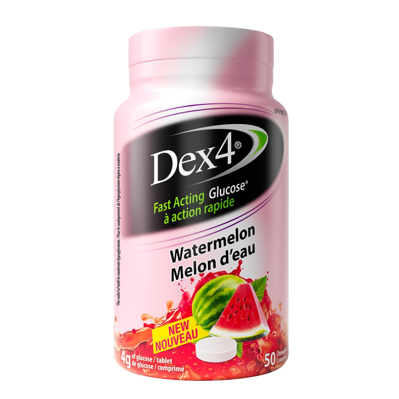 Dex4 Glucose Tablets, Fast Acting Sugar Supplement, Watermelon, 50 Count Bottle, Each Tablet Contains 4g of Fast-Acting Carbs, Easy to Track Pre-Measured Servings
