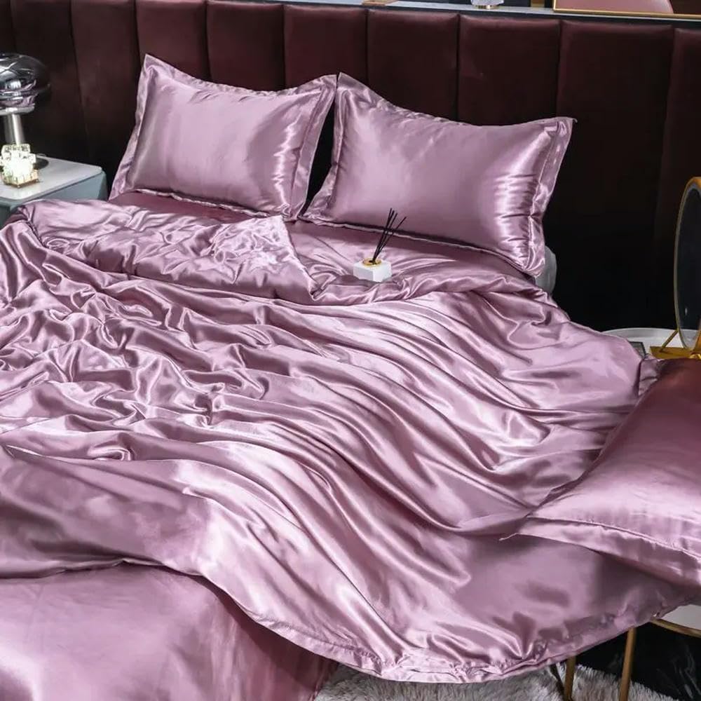 Set di Biancheria da Letto in Seta con Copripiumino, Lenzuolo, Federa, Lenzuolo in Raso di Lusso, Tinta Unita, King Size, Queen Size, Full Size, Twin Size