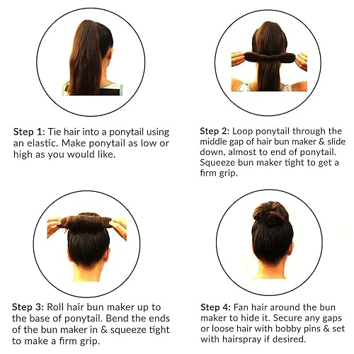 Miniatura 6 de Máquina para hacer moños de pelo mágico negro, 4 piezas (2 grandes, 2 pequeños), accesorios moldeadores de moños de espuma, fuerte, flexible,