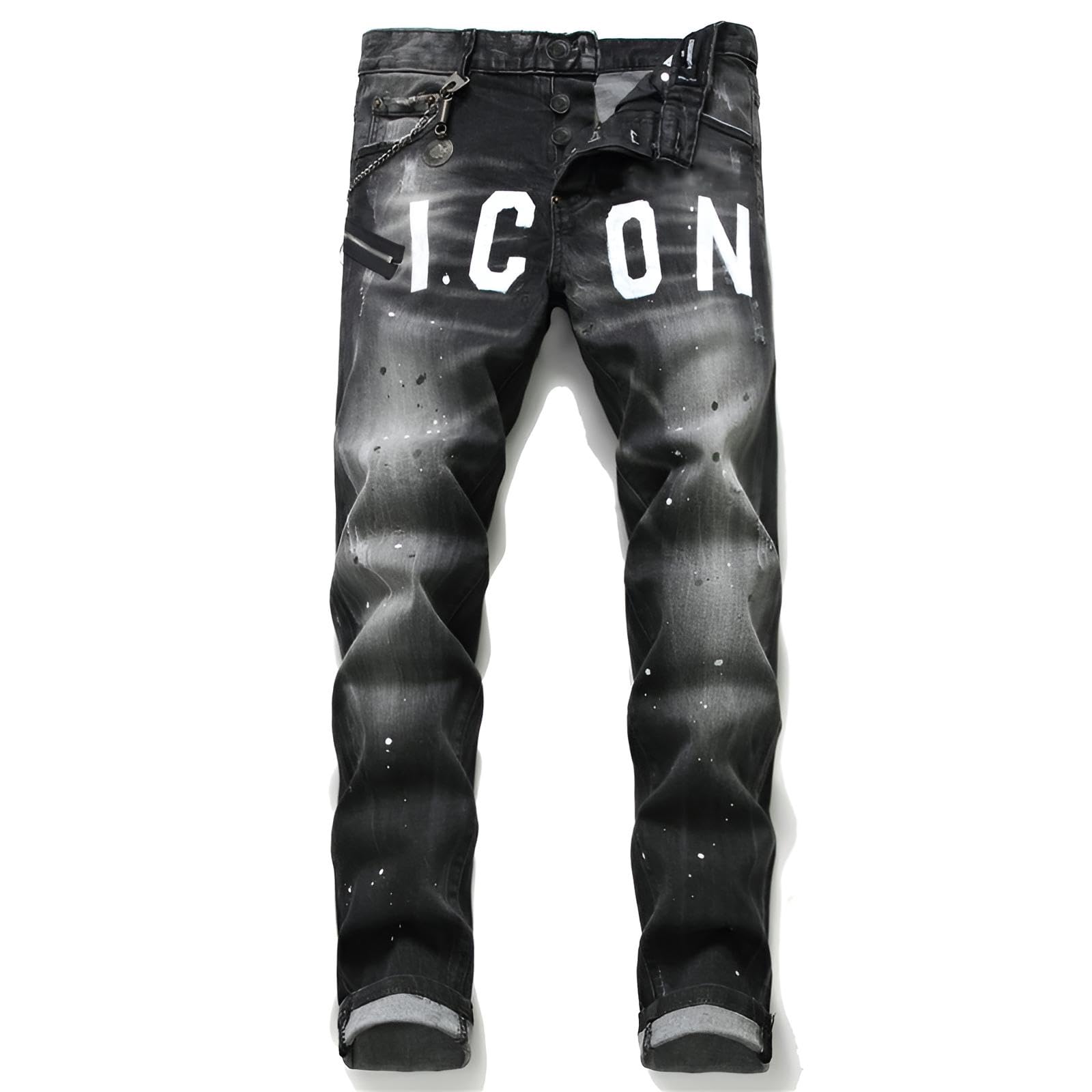 Vaqueros Hombre Slim Fit - Pantalones Vaqueros con Salpicaduras de Pintura, Jeans Denim Elástico de Estilo Urbano y Streetwear Y2K para un Look Moderno