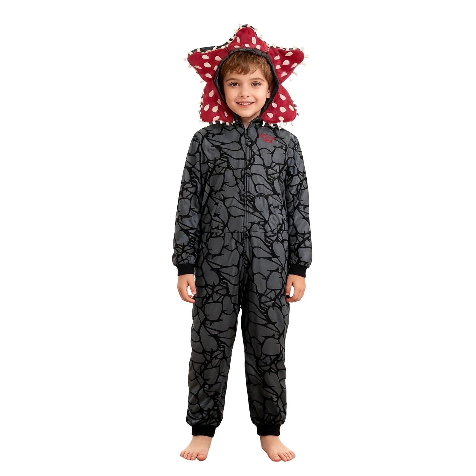 Générique Pyjama D-Demogorgons Combinaison Unisexe Famille Pyjama Hooded de Déguisement Fleurs D-Demogorgons Onesie avec Capuche Parfait pour Cosplay et d'autres Occasions