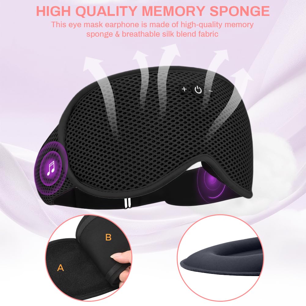 flintronic Maska na oczy Bluetooth – 3D, duża orbita, czarna