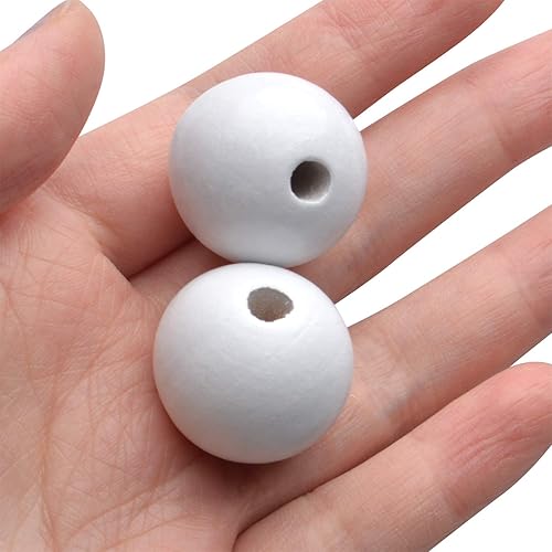 Vista 38 de Aylifu Cuentas de madera blancas, 100 cuentas de madera redondas de 0.787 pulgadas (0.787 in), cuentas espaciadoras sueltas con agujero grande