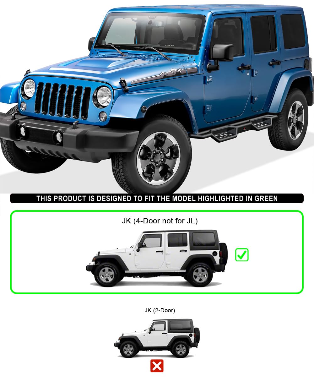 APS Black 6 Inches Tubular Drop Down Style Nerf Bars Running Boards Compatible with Jeep Wrangler JK 2007-2018 4-Door (Factory sidesteps or Rock Rails Have to be Removed)