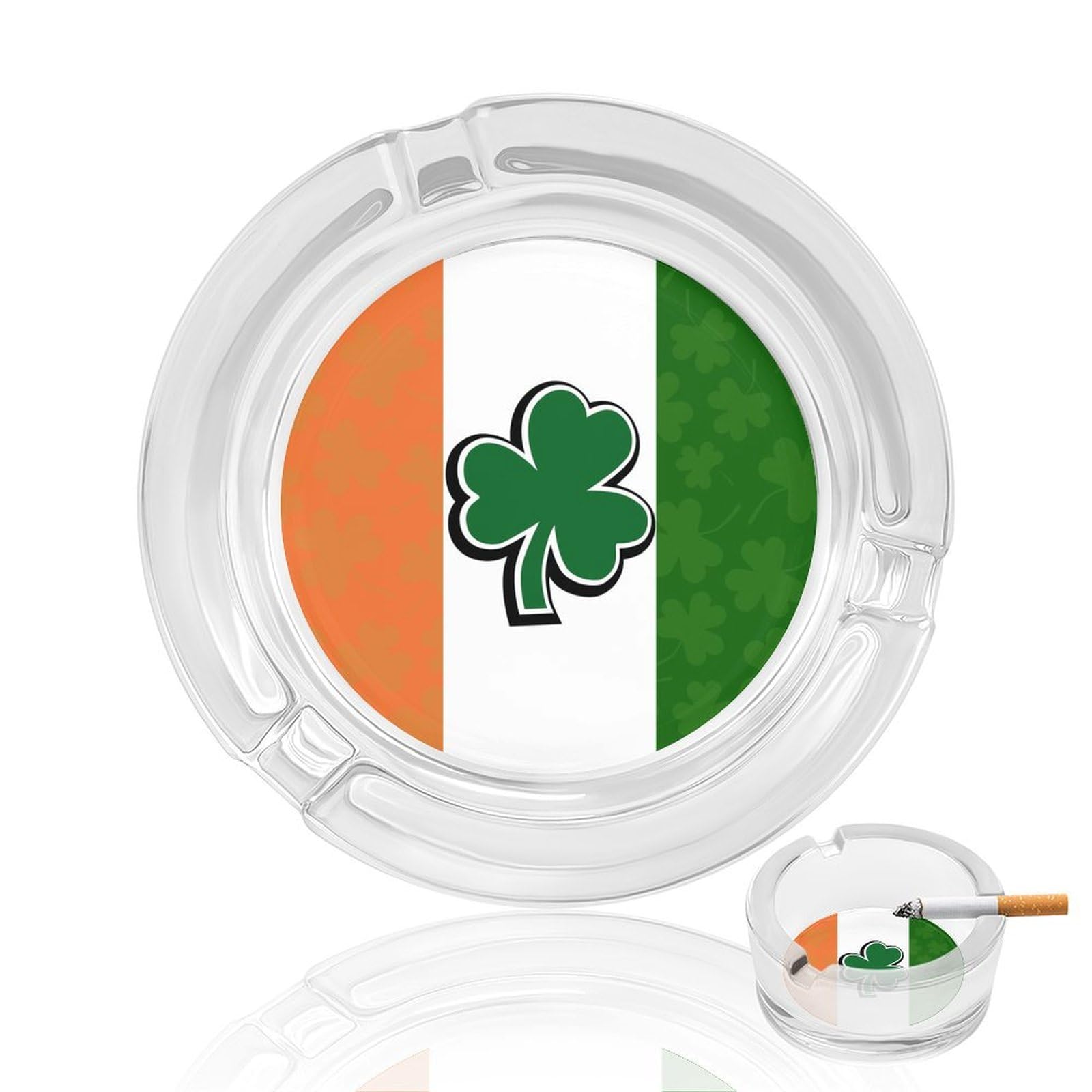 Irish Flag With Shamrock Pattern Ashtray Portable Round Glass Outdoor Ash Tray for Home Office Garden Pub