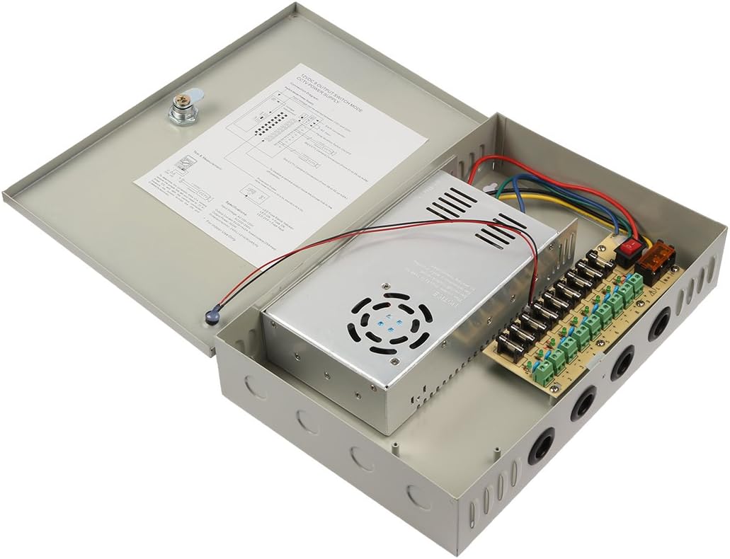 DC 12V 30A 360W 9 Channel Port Output CCTV Distributed Power Supply Box Key Lock for Security Camera (39475b036ecf9c88fc52145a0eeea666)