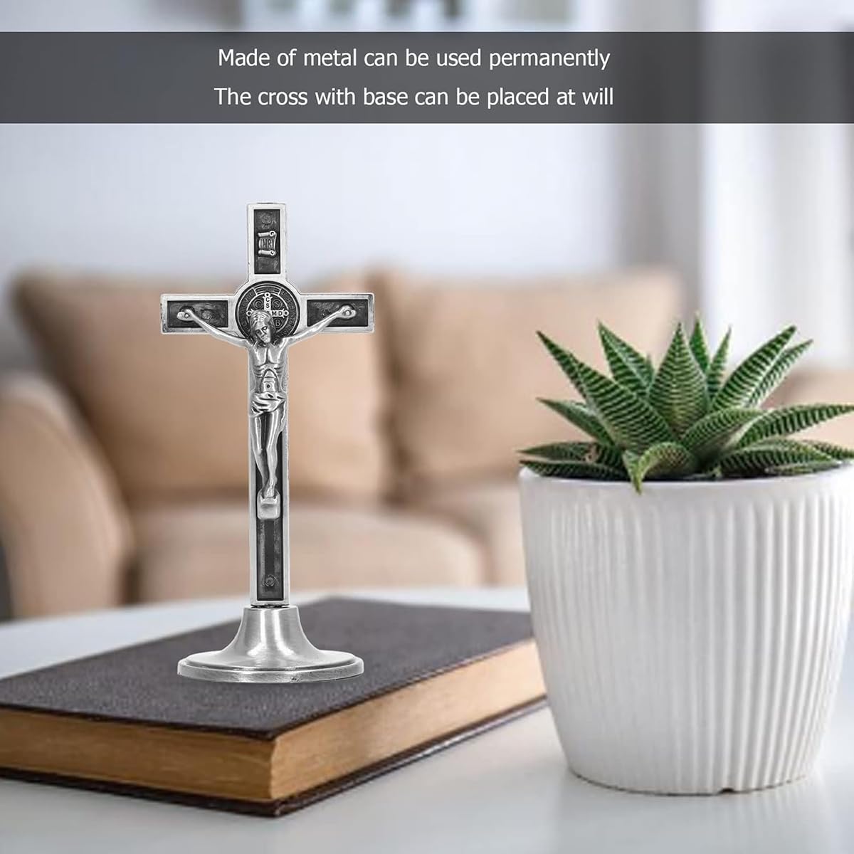 QUEAMBLER Wall Crucifix Cross Catholic Crucifix Cross in Zinc Alloy for Wall Removable Base for Table, pink, 10L x 5.2W cm - Image 3