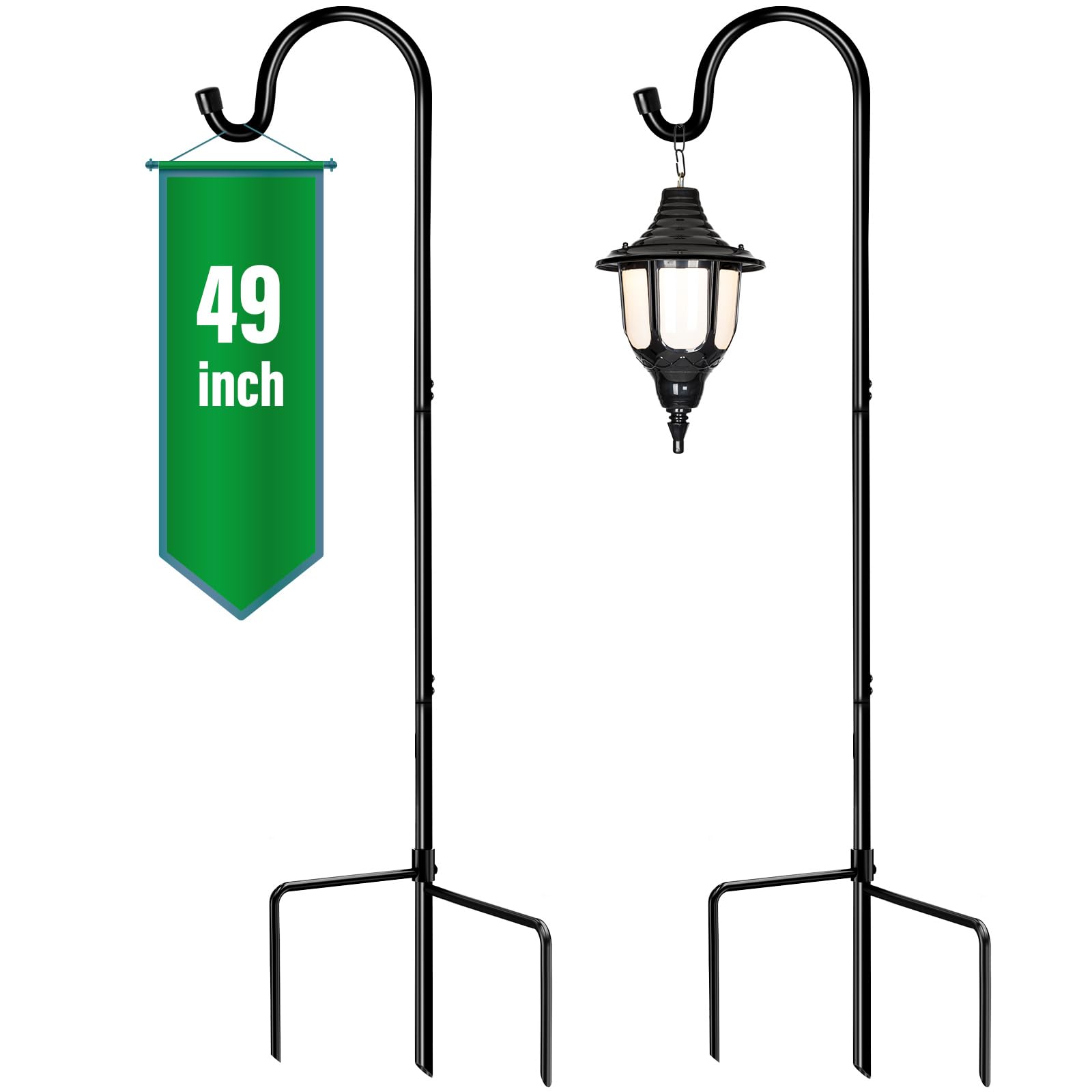 GOFORWILD Shepherd Hooks 2 Pack Adjustable, 49 inches Tall, Premium Metal Garden Hook for Outdoor, Hanging Plant, Solar Lights, Lanterns, Bird Feeders, and Wedding Decor, 7013