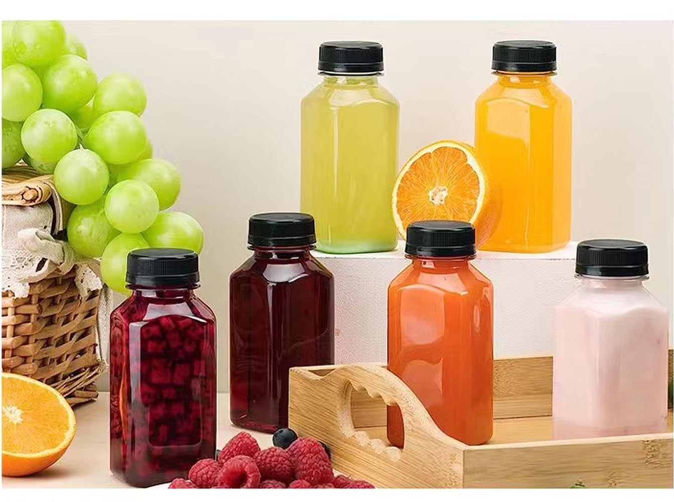12 Mini Bouteilles Jus 118ml - Bouteilles Plastique Réutilisables Avec Bouchons Inviolables - Pour Smoothies, Lait...