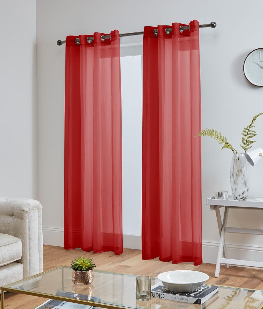 John Aird Lucy Voile Curtains - Eyelet - Pair - 2x Voile Panels (Red, 58" Wide x 118" Drop) — image 1