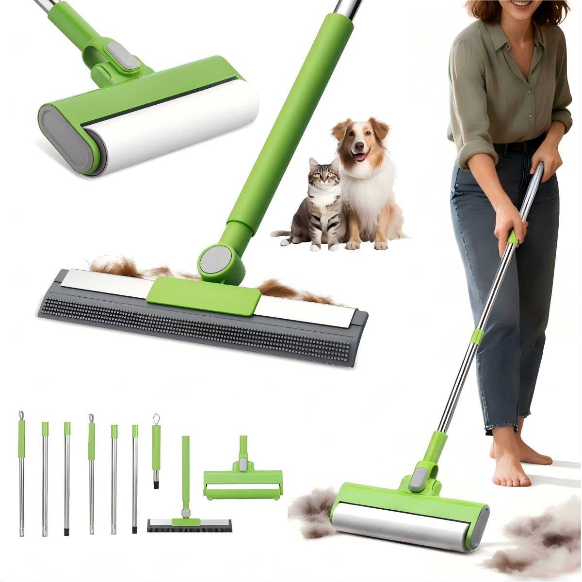 MXF Pet Hair Remover Kit - Including Carpet Rake Large Lint Roller 2 in 1 Pet Hair Removal