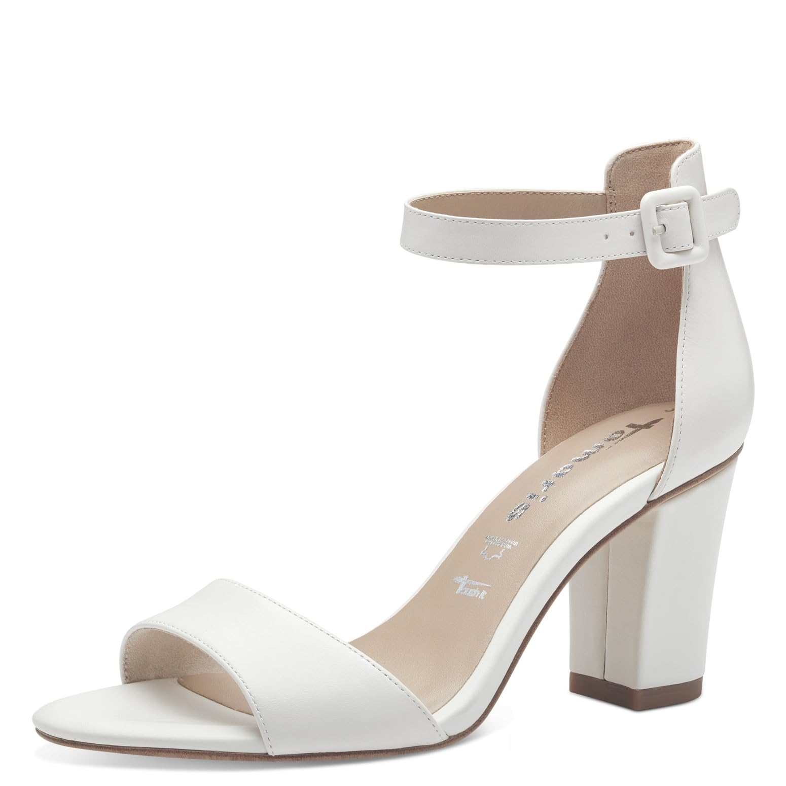 Tamaris Women’s sandal with block heel leather white 3.5 UK
