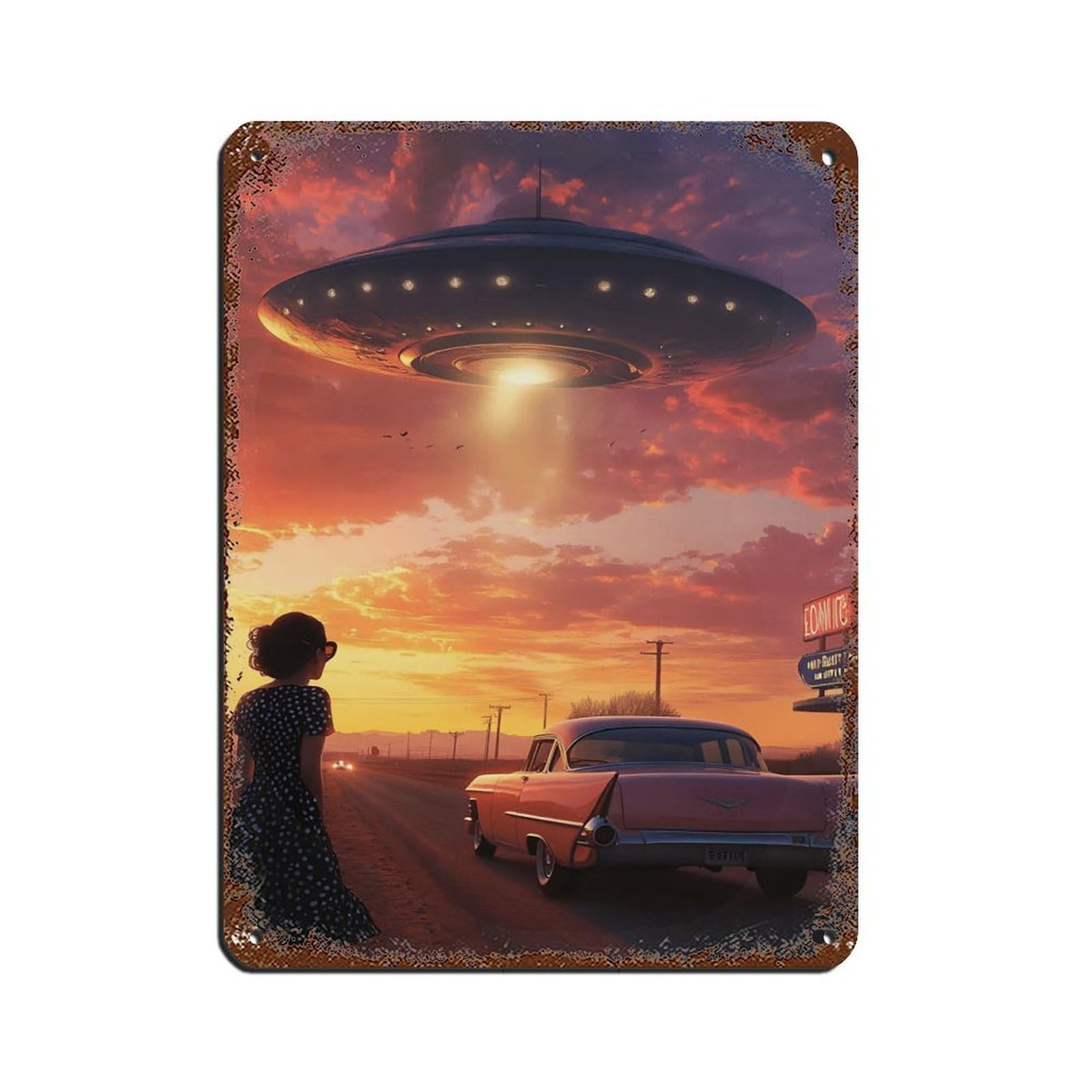 Retro UFO Spaceship, Retro Futuristic Retro Poster Metal Tin Sign Chic Art Retro Iron Painting Bar People Cave Cafe Family Garage Poster Wall Decoration 12x16inch(30x40cm)
