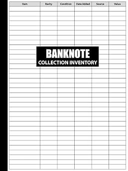 Banknote Collection Inventory Inventory Book Ideal for Banknote Collectors.