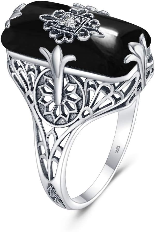 Sterling Silver Rings for Women Rectangle Solitaire Ring Frosted Carved Camphor Glass Anniversary Promise Wedding Engagement Ring