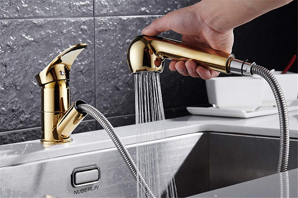 Grifos de Cocina Grifo de Cocina extraíble Giratorio de 360 Grados Grifo de Cocina con Ahorro de Agua Grifo Mezclador de grúa de Lavabo Negro Pulido Grifo de latón de una Sola Mani