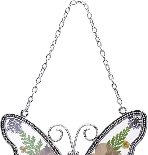 Miniatura 10 de Laraine Atrapasoles de mariposa con alas de flores coloridas prensadas para el día de la madre, adorno de campanilla de viento de cristal de