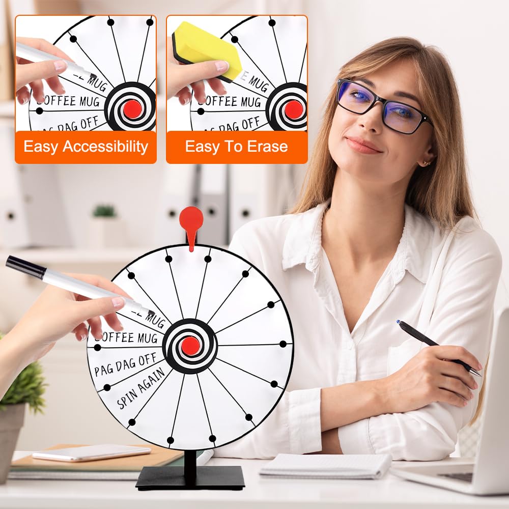 30cm Roue de La Fortune Personnalisable, Roue de Prix Chance avec Gomme et Marqueur, Lucky Wheel pour Jeux de Loterie, Jeux de Mots, Carnaval, Fête