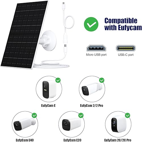 Miniatura 3 de Zivif Panel solar de 7 W para cámara de seguridad, panel solar USB compatible con Eufycam 2C2C Pro22 ProE20E40E, cargador de panel solar con puerto