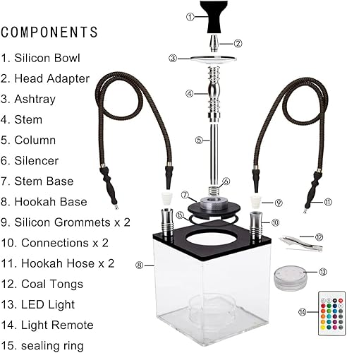 Miniatura 7 de Juego de cachimba de apertura amplia para una fácil limpieza con todo. Cubo actualizado ASANMA Shisha moderno incluye cuenco de silicona para tubo