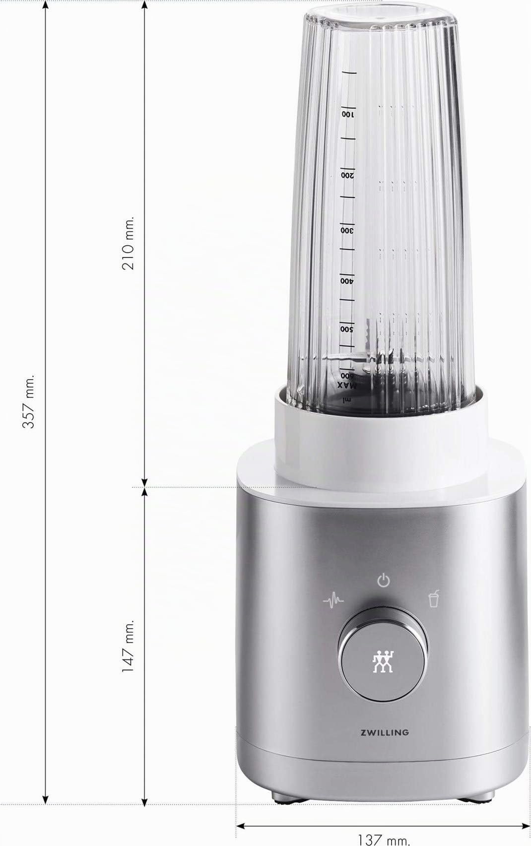 ZWILLING ENFINIGY Frullatore e Smoothie maker, Miscelatore con lama a croce in acciaio inox e motore ad alte prestazioni da 600 w, argento