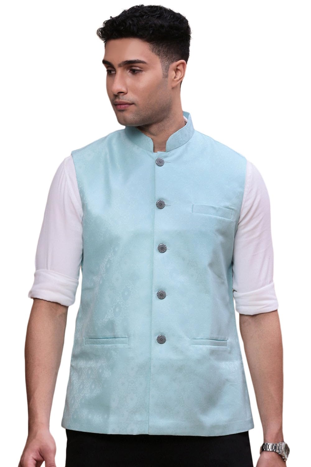 showoffff SHOWOFF Men's Woven Design Blue Slim Fit Nehru Jacket-AC-B-1168_Blue-picture-12