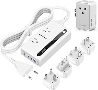 海外旅行用便利グッズ TESSAN 海外変圧器 C/BF/O/B3/Lタイププラグ付きと超薄型全世界対応変換プラグ セット 急速充電対応USBポート付き 韓国 ヨーロッパ シンガポール イタリア オーストラリア 中国 インドなど用