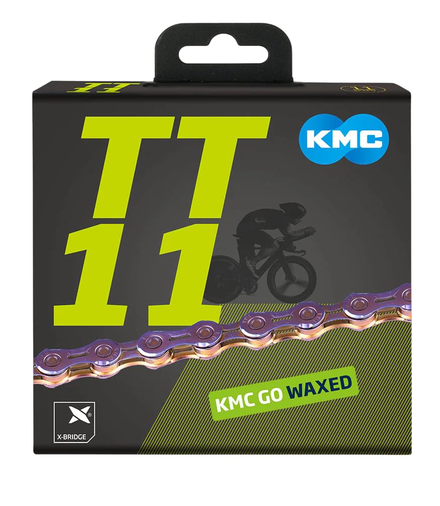 KMC | TT 11 Wax High-Precision 11-Speed Chain | for Triathlon and Time Trial | Shimano, SRAM, and Campagnolo Compatible | Missing Link Included | Neo Chrome