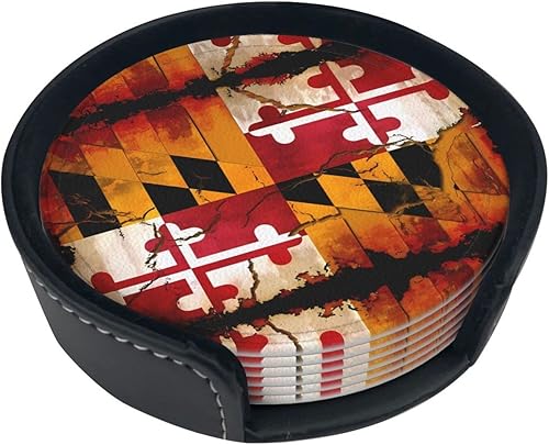 Posavasos de madera vintage con soporte para bebidas con la bandera de Maryland, juego de 6, posavasos redondos impresos para escritorio de café, disponible en Yaxa Costa Rica