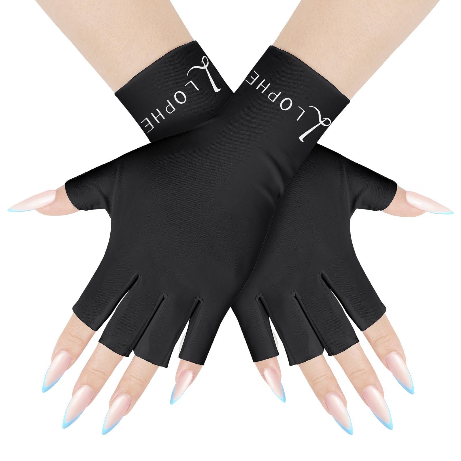 LOPHE Guanti UV per Unghie in Gel, 1 Paia UPF200+, Anti Raggi UV e UVB 999+, per Lampada per Unghie, Guanti Senza Dita per Manicure Nail Art Fai Da Te e Salone, Golf, Pesca(Nero)