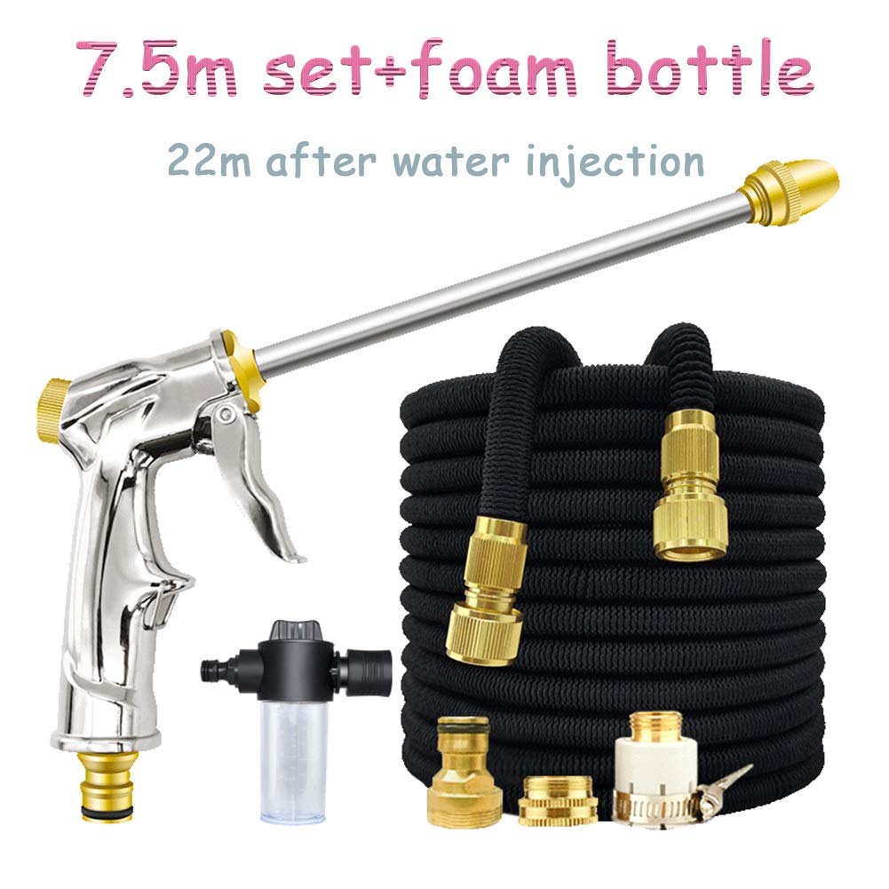 Spritzpistole Schlauch Sprühkopf Wasserpistole Multifunktions Edelstahl Spritzpistole Langstab (7,5 m Set + Flasche mit Textur,