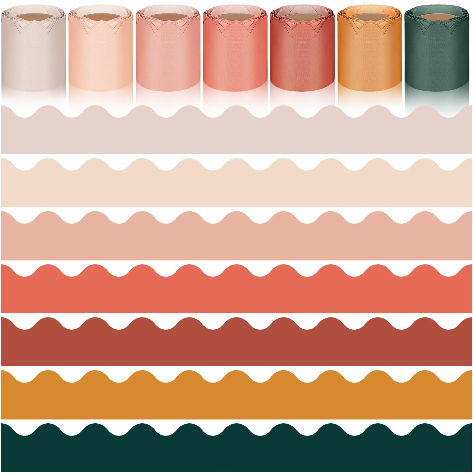 Jexine 206ft Boho Bulletin Board Borders Scalloped Colorful Classroom Borders Bulletin Board Trim Boho Back to School Decor for Teacher Home Office Decors(Novel Color)