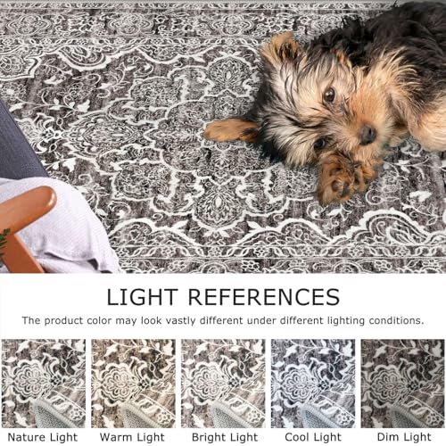 KUTA Vintage Washable Kitchen Runner 3x8, Non Skid Washable 8 ft Runners, Printed Distressed Floral Ultra Soft Carpet for Bedroom Living Room Tan Grey