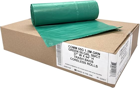 Ultrasac Heavy Duty 55 Gallon Green Trash Bags - (Value 200 Pack) - 1.5 MIL equivalent Industrial Strength Plastic 37 x 54 for 50-55 Gal Cans -Fits Toter, Rubbermaid Brute, Carlislie Bronco etc.
