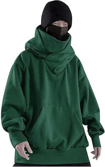 Men's Ninja Double Neckline Cotton Pullover Hoodie - Windproof & Warm Japanese Assassin-Style Sweatshirt Tops