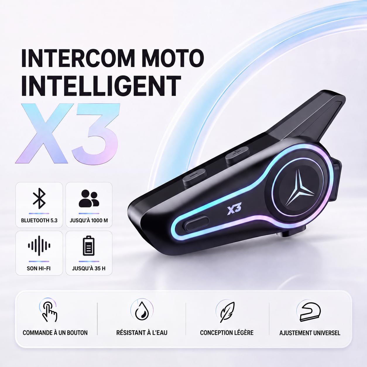 X3 Intercom Moto Bluetooth, 1000 m, Compatible Autres Intercoms