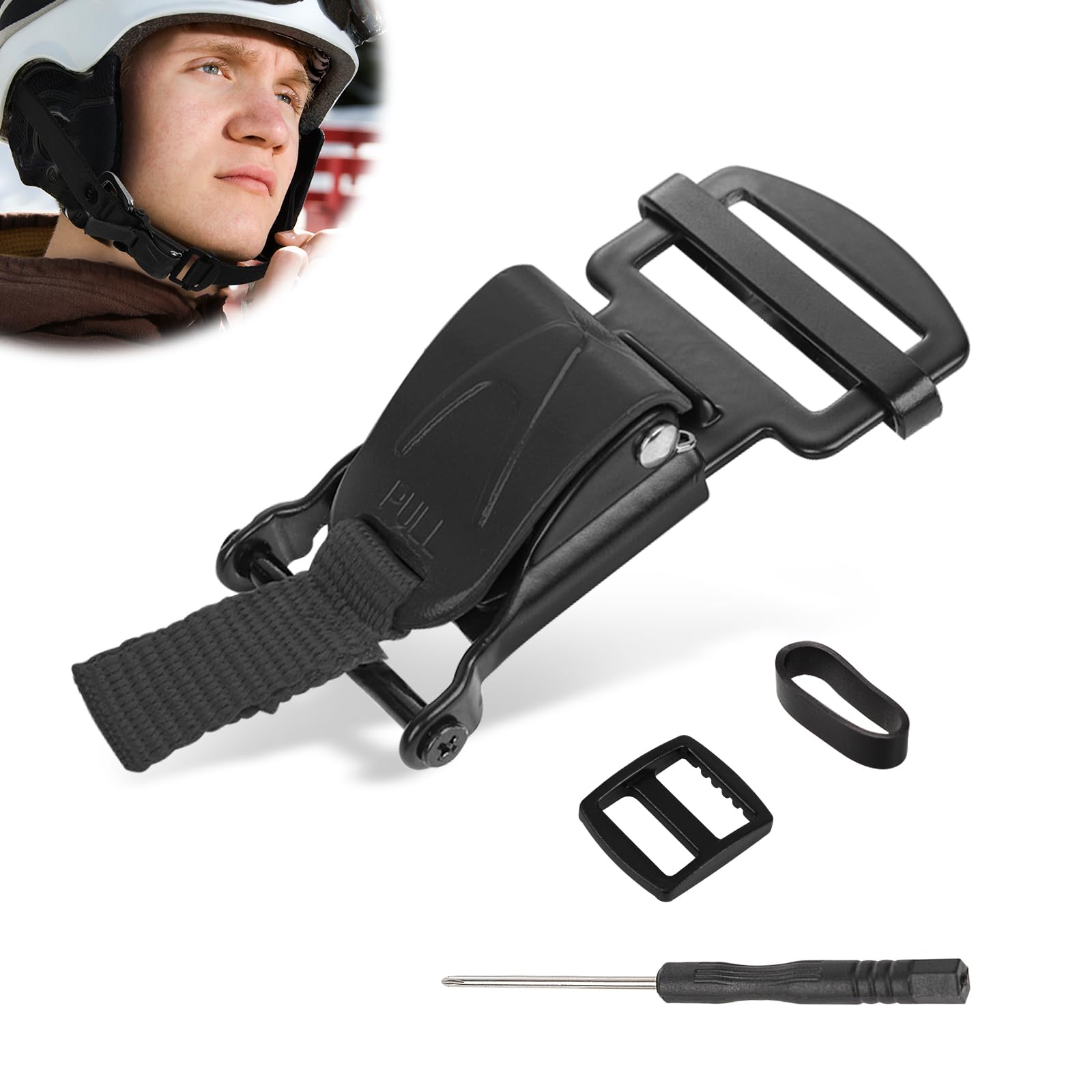Helmet Quick Release Buckle Kit, Motorcycle Clip Chin Strap Disconnect Pull Buckle Replacement Accessories Compatible with D-Ring Half 3/4 Full Face Suitable for Bandwidths Up to 0.79in (Black)