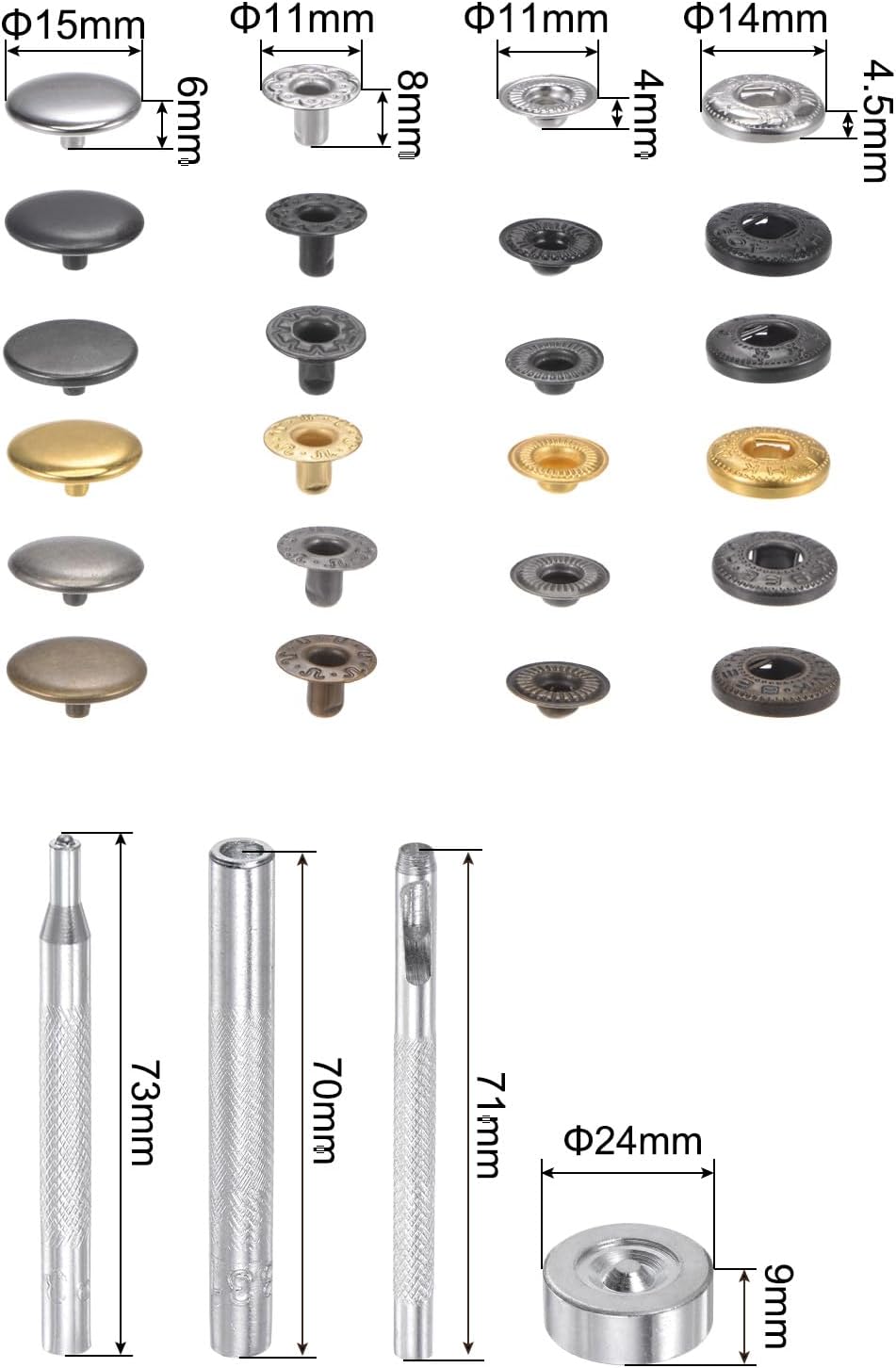 HARFINGTON 2 Boxes 60 Sets/Box Snap Fasteners Kit 15mm Metal Press Studs Buttons Tool with 4 Setter Tools & Storage Box for Clothing Leather Sewing