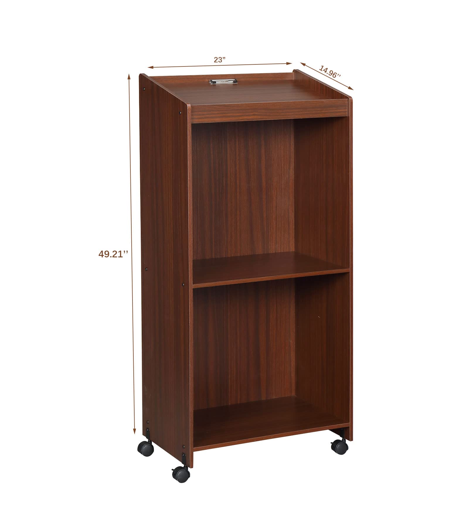 Podium Stand Portable, Wooden Rolling Desk Lectern Reception Desk with
